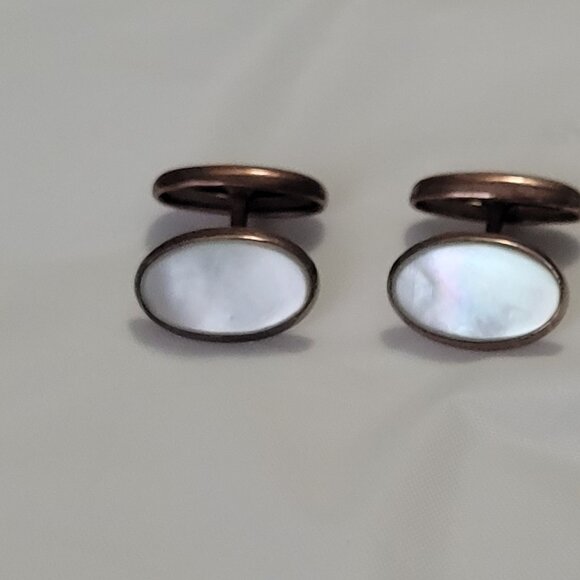 Antique Gold Cuff Links Mother of Pearl Gold Toned - Picture 11 of 14